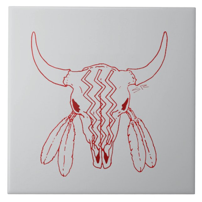 Röd Ghost Dance Buffalo grå stor kakel närbild (Framsidan)