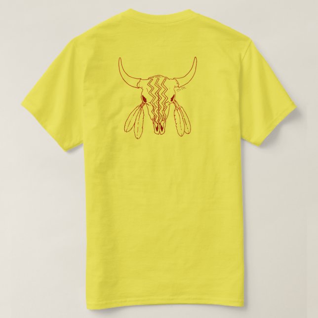 Röd Ghost Dance Buffalo linje gul t-shirt baksida (Design baksida)