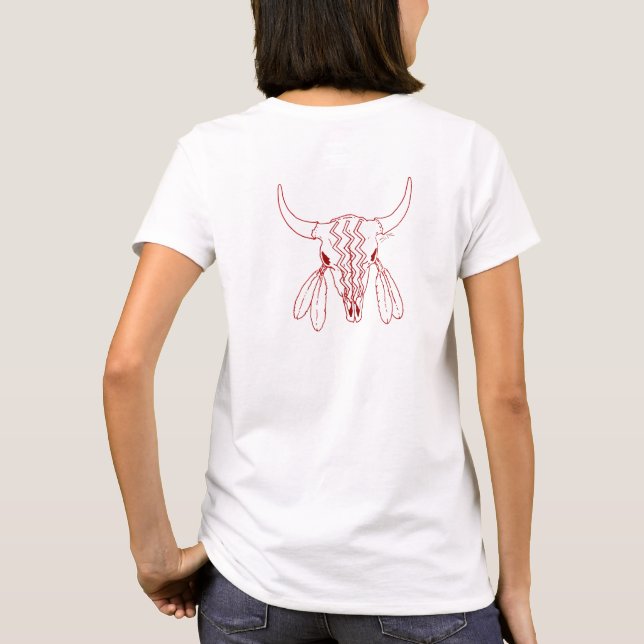 Röd Ghost Dance Buffalo linje vit t-shirt baksida (Baksida)