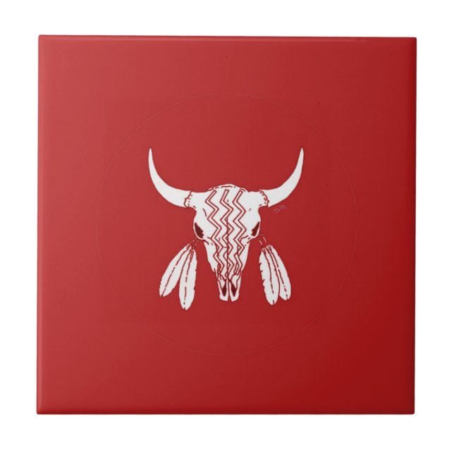 Röd Ghost Dance Buffalo liten kakel (Framsidan)