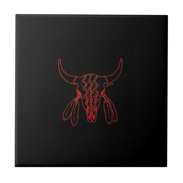 Röd Ghost Dance Buffalo svart liten kakel (Framsidan)