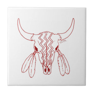 Röd Ghost Dance Buffalo vit liten kakel närbild