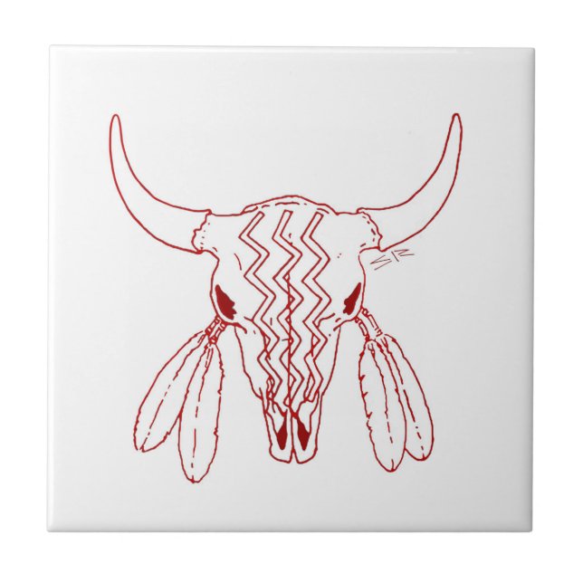 Röd Ghost Dance Buffalo vit liten kakel närbild (Framsidan)