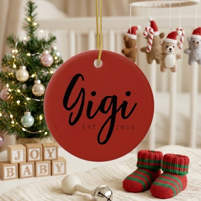 Röd Gigi EST År Minnessmycke Design Julgransprydnad Keramik (Skapare uppladdad)