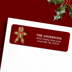 Röd Gingerbread Man Jul Returadress Etikett