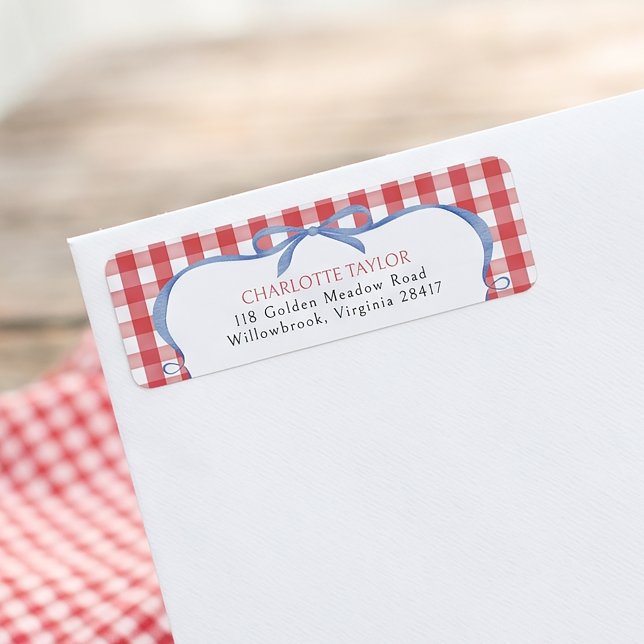 Röd Gingham All Amerikansk Returadress Etikett (Skapare uppladdad)