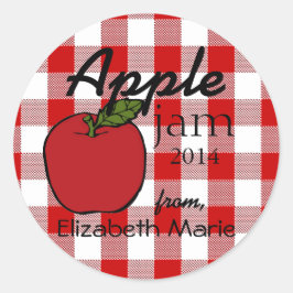 Röd Gingham-Apple sylt Runt Klistermärke