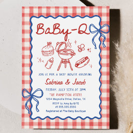 Röd Gingham BaBy-Q Baby Shower-partynodningsinbjud Inbjudningar