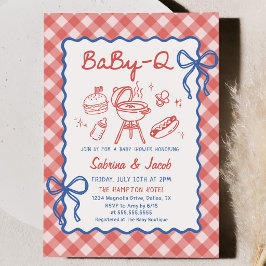 Röd Gingham BaBy-Q Baby Shower-partynodningsinbjud Inbjudningar