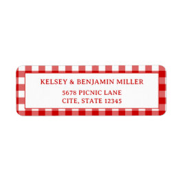 Röd Gingham Baby-Q Grill BBQ Baby Shower  Returadress Etikett