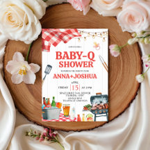 Röd Gingham Baby-Q Shower Inbjudan