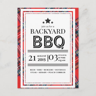 Röd Gingham BBQ-fest inbjudan vykort