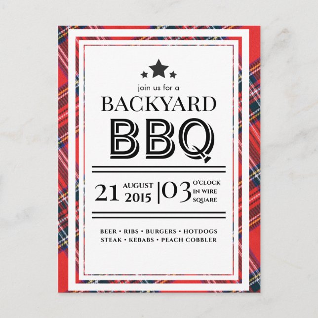 Röd Gingham BBQ-fest inbjudan vykort (Framsida)