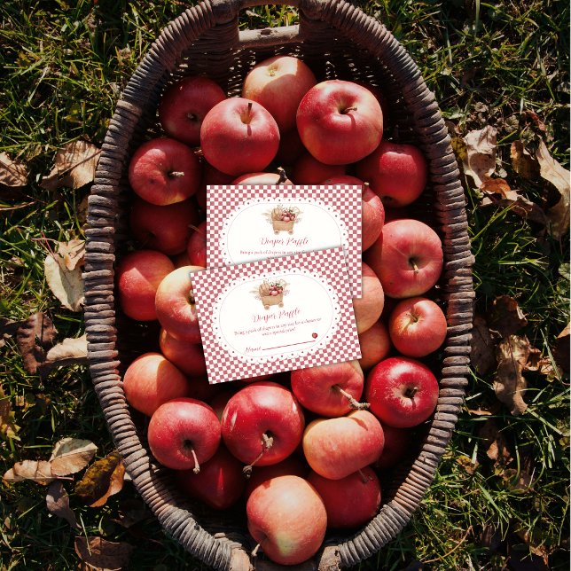 Röd Gingham Boho Apple Blöja Lotteri Baby Shower  Tilläggskort (Red Gingham Boho Apple Diaper Raffle Baby Shower Enclosure Card)