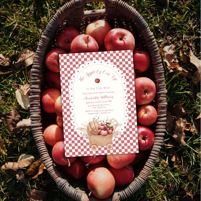 Röd Gingham Boho Ögonsten Babyfirande  Inbjudningar (Red Gingham Boho Apple Of Our Eye Baby Shower Invitation)