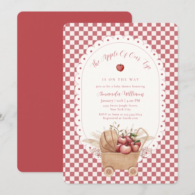 Röd Gingham Boho Ögonsten Babyfirande  Inbjudningar (Fram/baksida)