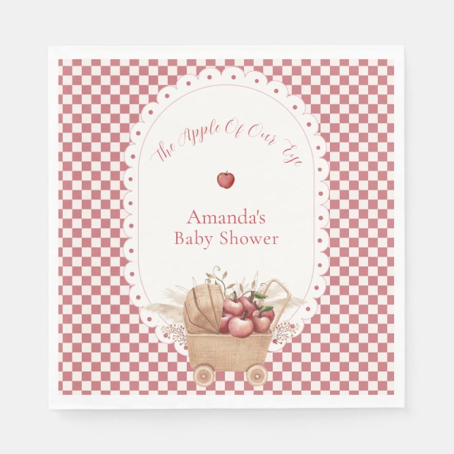 Röd Gingham Boho Ögonsten Babyfirande Pappersservett (Framsidan)