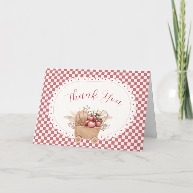 Röd Gingham Boho Ögonsten Babyfirande  Tack Kort (Framsida)