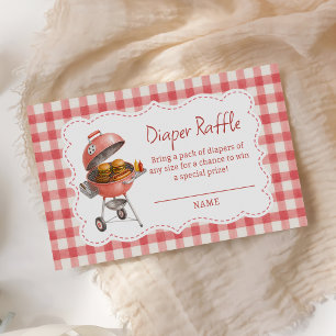 Röd Gingham Burger Grill Baby Shower Blöja Lotteri Tilläggskort