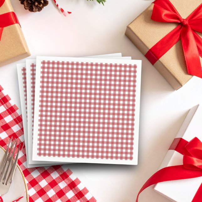 Röd Gingham Country jul Bröllopsfest Pappersservett (Skapare uppladdad)