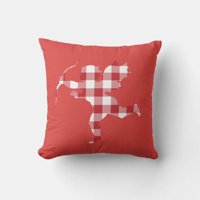 Röd Gingham Cupid Kudde (Framsida)