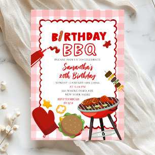 Röd Gingham födelsedags BBQ-inbjudan Inbjudningar