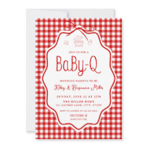 Röd Gingham Grillfest Baby-Q Barnkalasinbjudan