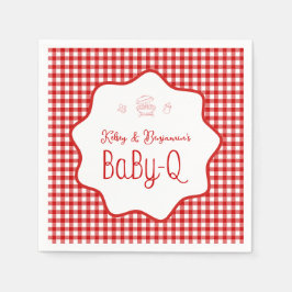 Röd Gingham Grillfest BBQ Baby-Q Baby Shower  Pappersservett