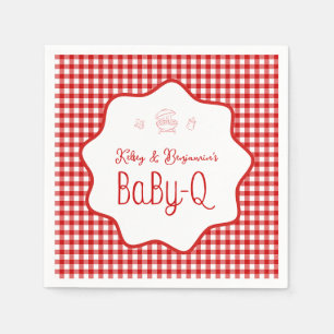 Röd Gingham Grillfest BBQ Baby-Q Baby Shower Pappersservett