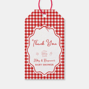Röd Gingham Grillfest BBQ Baby-Q Baby Shower Presentetikett