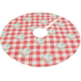 Röd Gingham Holiday Jul Anpassad Foto Julgransmatta Borstad Polyester
