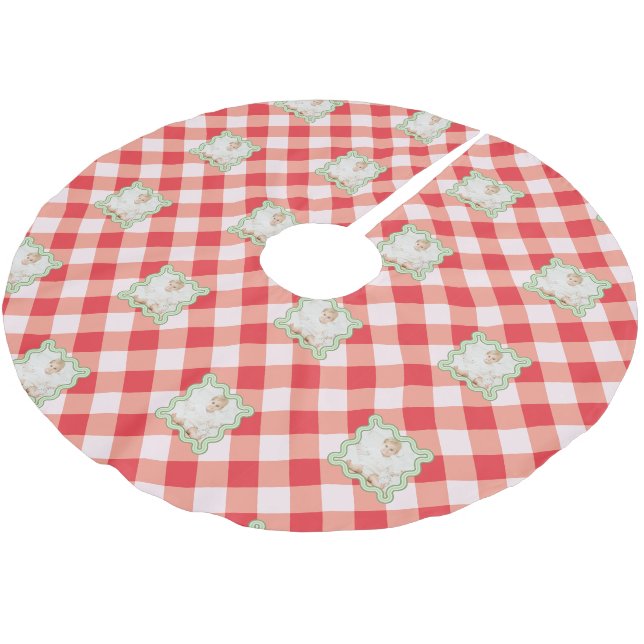 Röd Gingham Holiday Jul Anpassad Foto Julgransmatta Borstad Polyester (Vinklad)