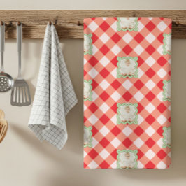 Röd Gingham Holiday Jul Anpassad Foto Kökshandduk