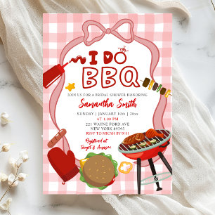 Röd Gingham jag gör BBQ bröllopsfest inbjudan