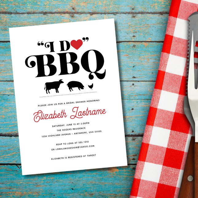 Röd Gingham Jag Gör BBQ Bröllopsfestinladning Inbjudningar (Skapare uppladdad)