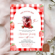 Röd Gingham Jordgubb Sommarmarmelad Bröllopsdusch