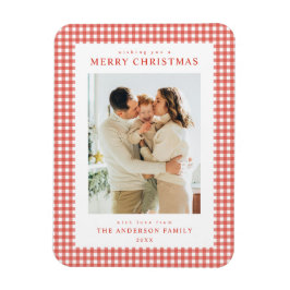 Röd Gingham Jul Foto Magnet
