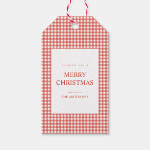 Röd Gingham Jul Presentetikett