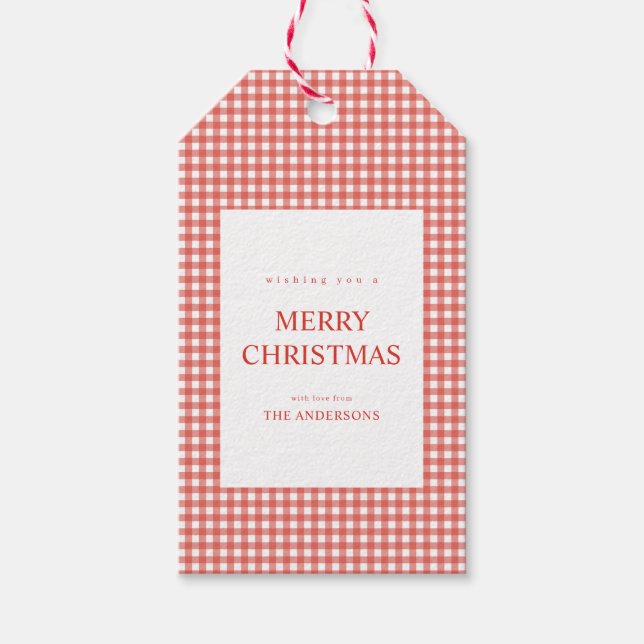 Röd Gingham Jul Presentetikett (Framsidan)