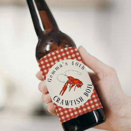 Röd Gingham Kräftskiva Skaldjursfest Ölflaska Etikett