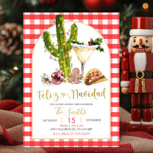 Röd Gingham Mexikansk God Jul Julfest Inbjudningar