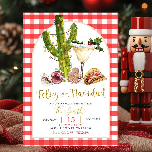 Röd Gingham Mexikansk God Jul Julfest Inbjudningar (Skapare uppladdad)