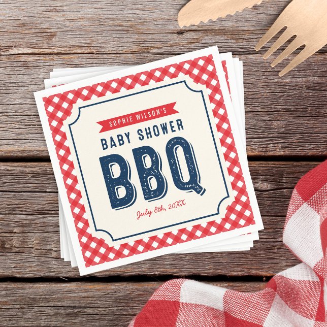 Röd Gingham och Blå BBQ Baby Shower Pappersservett (Skapare uppladdad)
