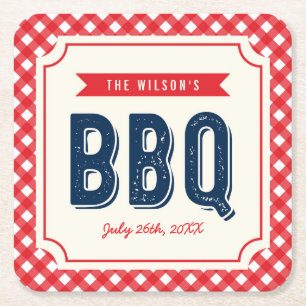 Röd Gingham och blåttsommarBBQ Underlägg Papper Kvadrat