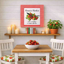 Röd Gingham och Jordgubbar Väggur