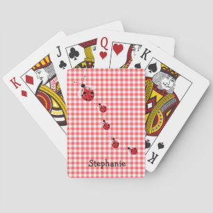 Röd gingham- och nyckelpigaanpassningsbar som spel kort