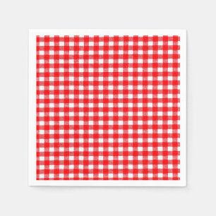 Röd Gingham och traditionell picknick för vit Pappersservett