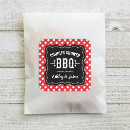 Röd Gingham Par Bröllopsfest Grillfest Fyrkantigt Klistermärke