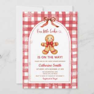 Röd Gingham Pepparkak jul Baby Shower Inbjudningar