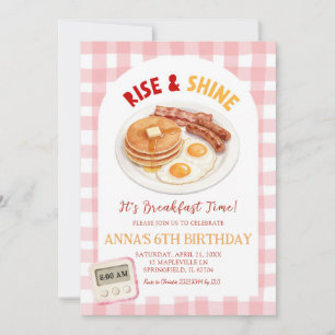 Röd Gingham Rise and Shine Frukost Födelsedagsinbj Inbjudningar